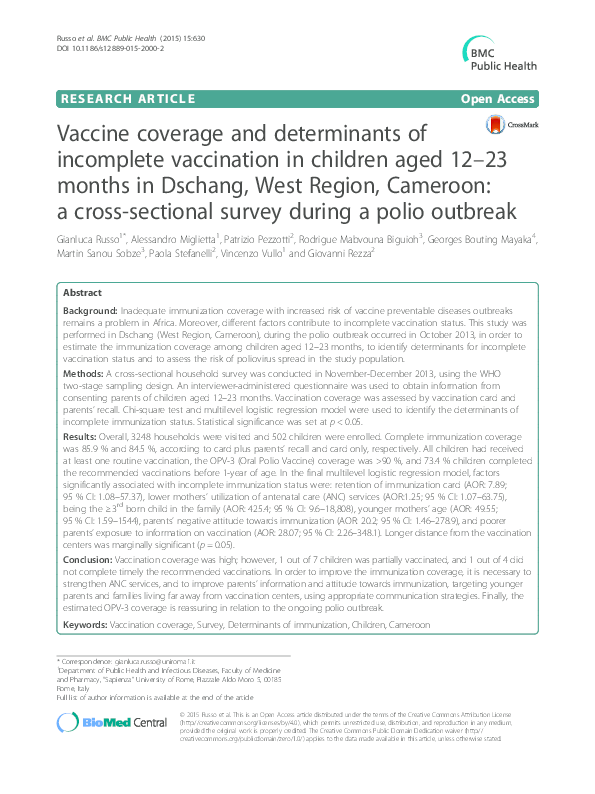 (PDF) Vaccine coverage and determinants of incomplete vaccination in ...