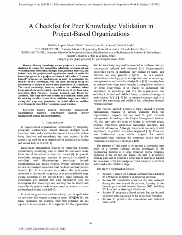 (PDF) A Checklist for Peer Knowledge Validation in Project-Based ...