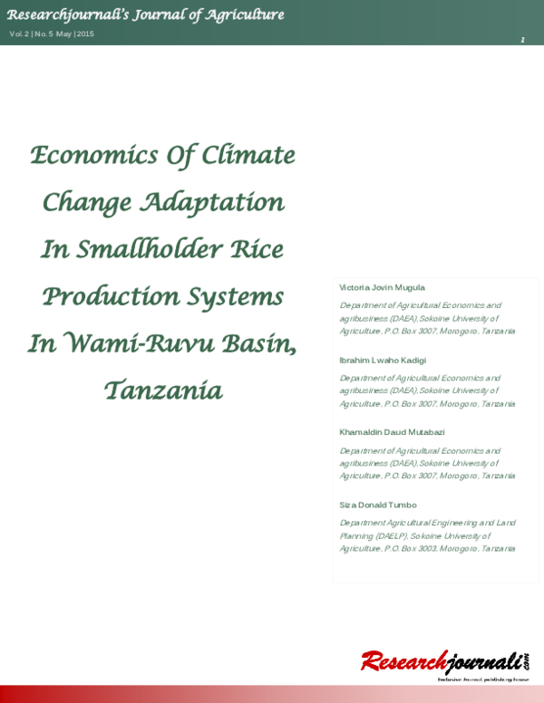 (PDF) Economics Of Climate Change Adaptation In Smallholders Rice ...