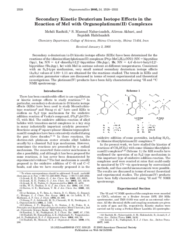 (PDF) Secondary Kinetic Deuterium Isotope Effects in the Reaction of ...