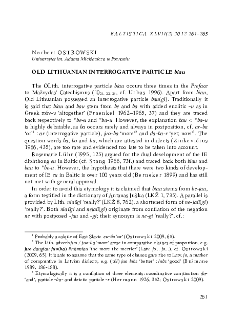 Old Lithuanian interrogative particle biau