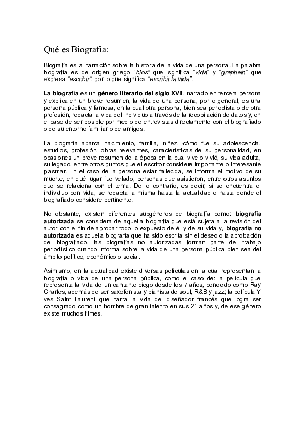 (DOC) Qué es Biografía
