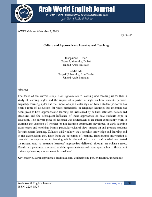 (PDF) Culture and Approaches to Learning and Teaching