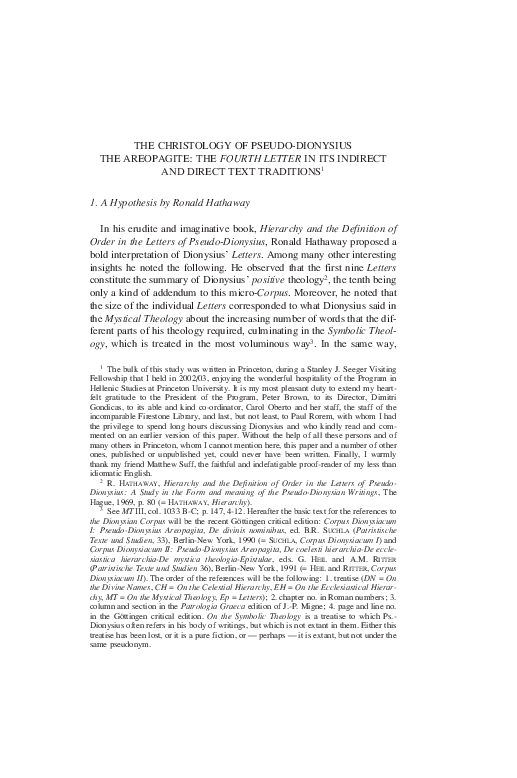 The Christology of Pseudo-Dionysius the Areopagite: The Fourth Letter in its Indirect and Direct Text Traditions