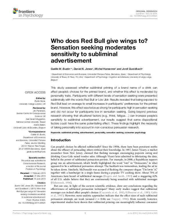 (PDF) Who does Red Bull give wings to? Sensation seeking moderates ...