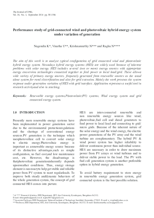 (PDF) Performance study of grid-connected wind and photovoltaic hybrid ...