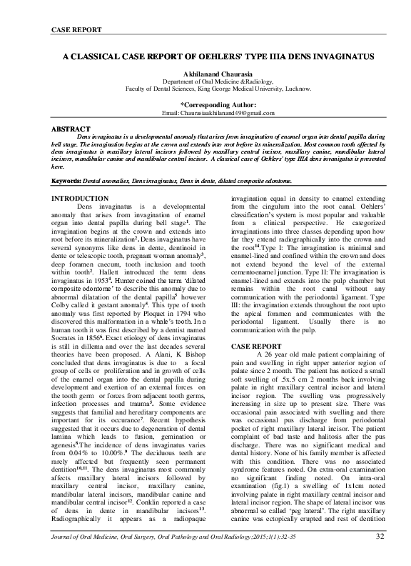 (PDF) A CLASSICAL CASE REPORT OF OEHLERS’ TYPE IIIA DENS INVAGINATUS