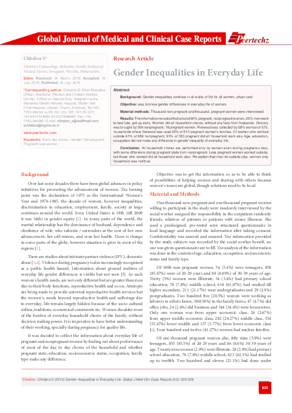 (PDF) Gender Inequalities in Everyday Life Peertechz Journals
