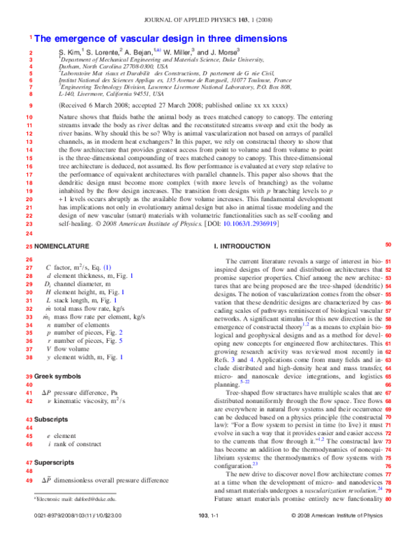 (PDF) The emergence of vascular design in three dimensions