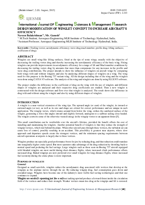 (PDF) DESIGN MODIFICATION OF WINGLET CONCEPT TO INCREASE AIRCRAFT’S ...