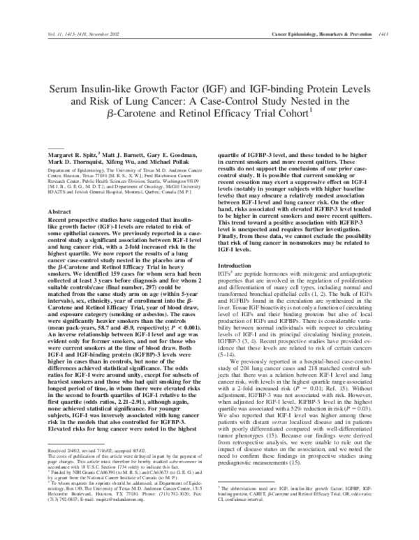 (PDF) Serum Insulinlike Growth Factor (IGF) and IGFbinding Protein
