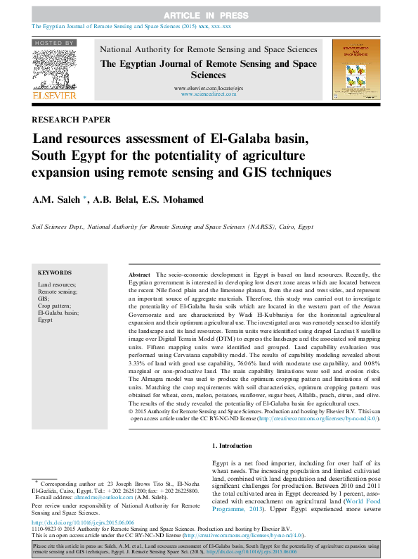 (PDF) Land resources assessment of El-Galaba basin, South Egypt for the ...