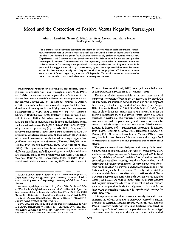 (PDF) Mood and the correction of positive versus negative stereotypes