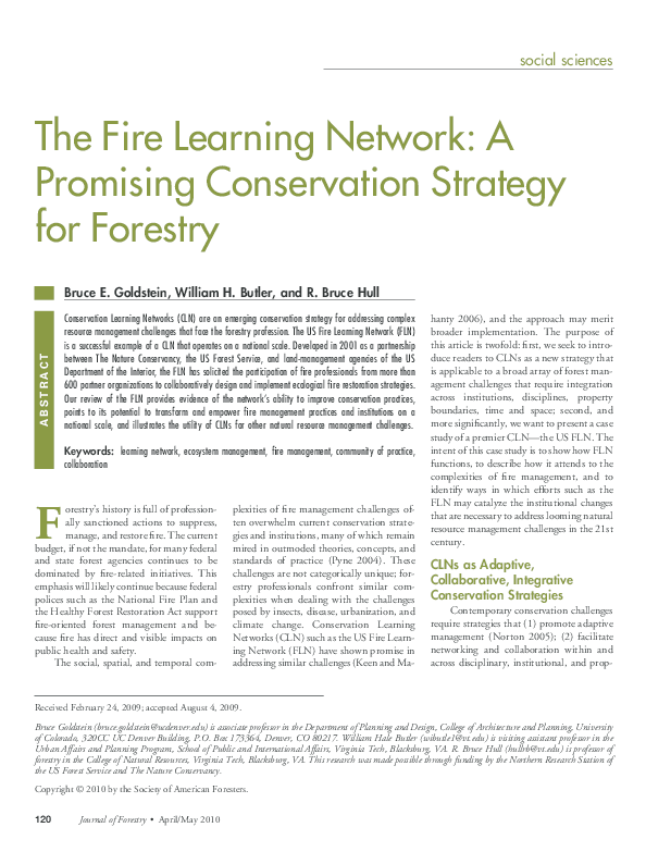 (PDF) The Fire Learning Network: A Promising Conservation Strategy for ...