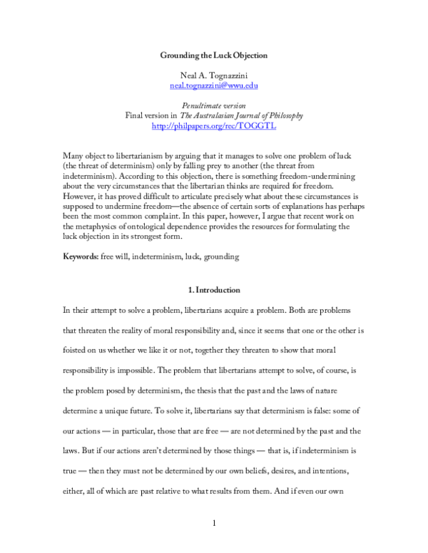 (PDF) Grounding the Luck Objection