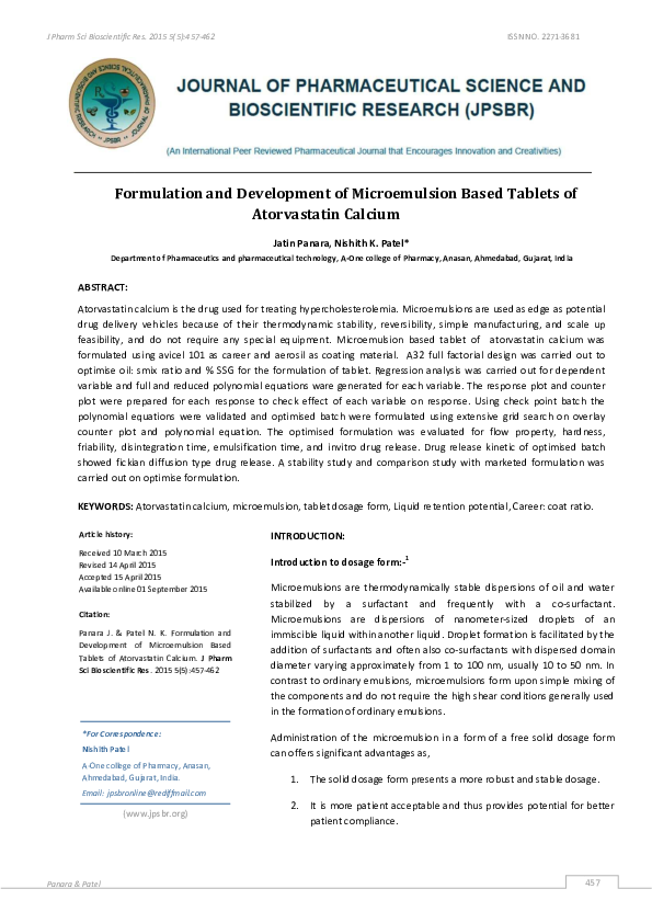 (PDF) Formulation and Development of Microemulsion Based Tablets of ...
