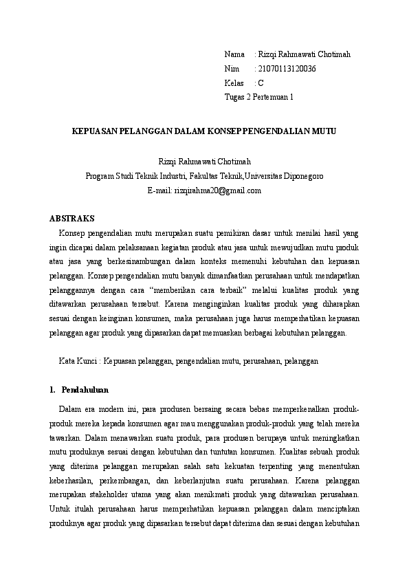 Doc Kepuasan Pelanggan Dalam Konsep Pengendalian Mutu Rizqi Chotimah Academia Edu