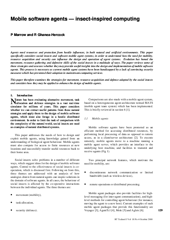 (PDF) Mobile software agents — insect-inspired computing