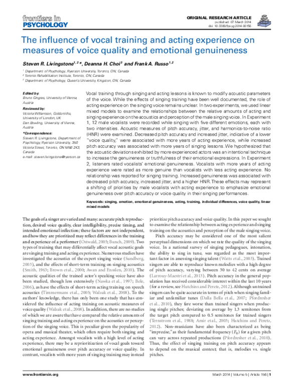 (PDF) The influence of vocal training and acting experience on measures ...