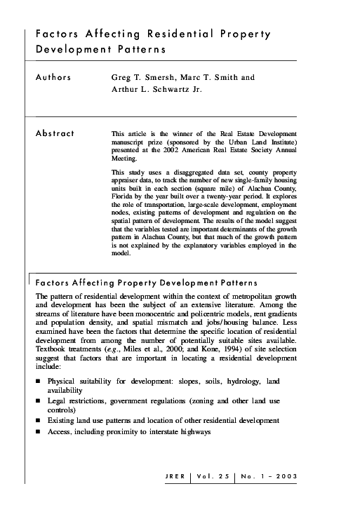 (PDF) Factors Affecting Residential Property Development Patterns Authors
