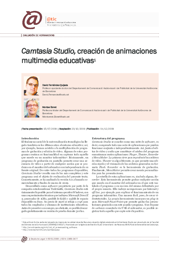 (PDF) Camtasia Studio: creation of educational multimedia animations