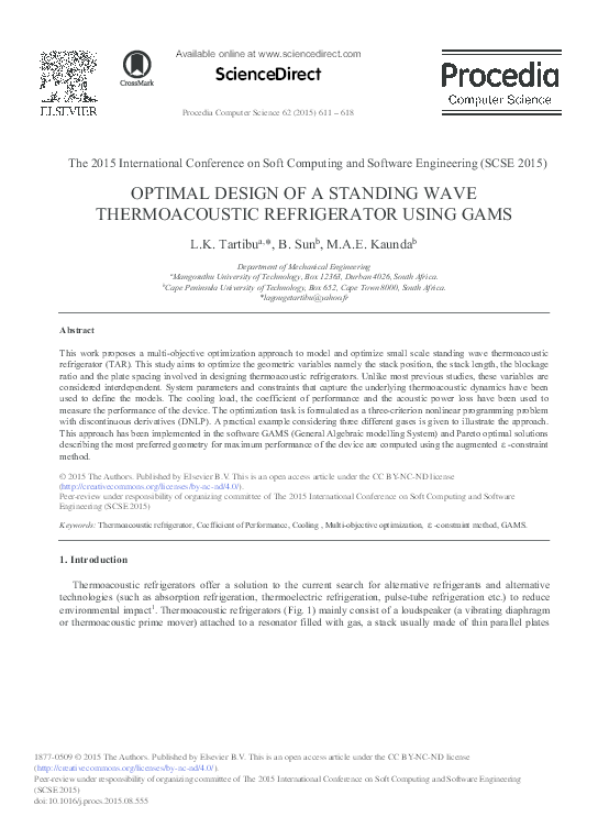 (PDF) OPTIMAL DESIGN OF A STANDING WAVE THERMOACOUSTIC REFRIGERATOR ...