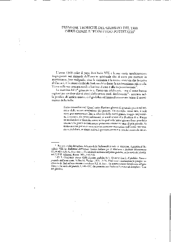 PREMESSE TEORICHE DEL GIUBILEO DEL 1300. INDULGENZE E 