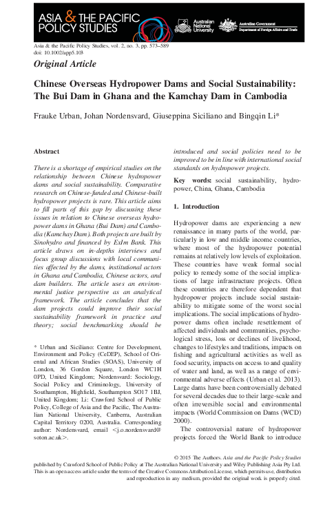 (PDF) Chinese Overseas Hydropower Dams and Social Sustainability: The ...