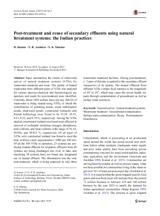 (PDF) Posttreatment and reuse of secondary effluents using natural