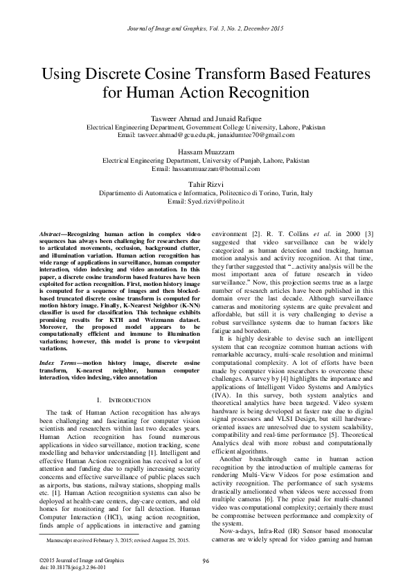 (PDF) Using Discrete Cosine Transform Based Features for Human Action ...