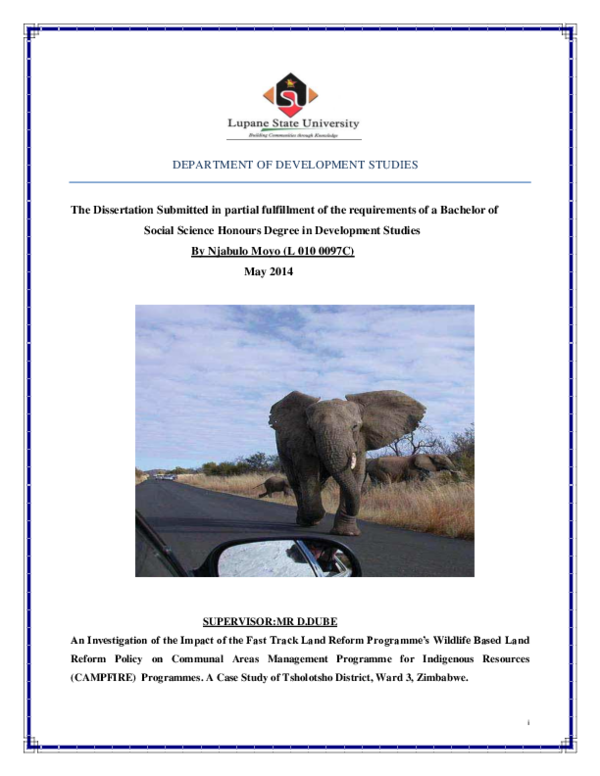 (PDF) An Investigation of the Impact of the Fast Track Land Reform