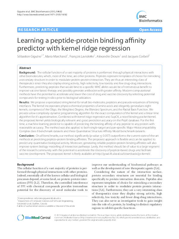 (PDF) Learning a peptide-protein binding affinity predictor with kernel ...