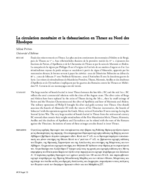 (PDF) «La circulation monétaire et la thésaurisation en Thrace au Nord