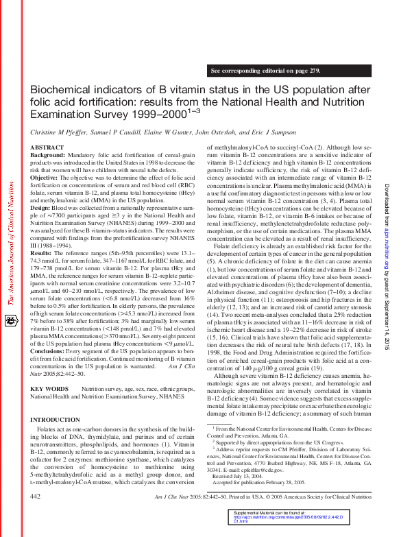 (PDF) Biochemical indicators of B vitamin status in the US population ...