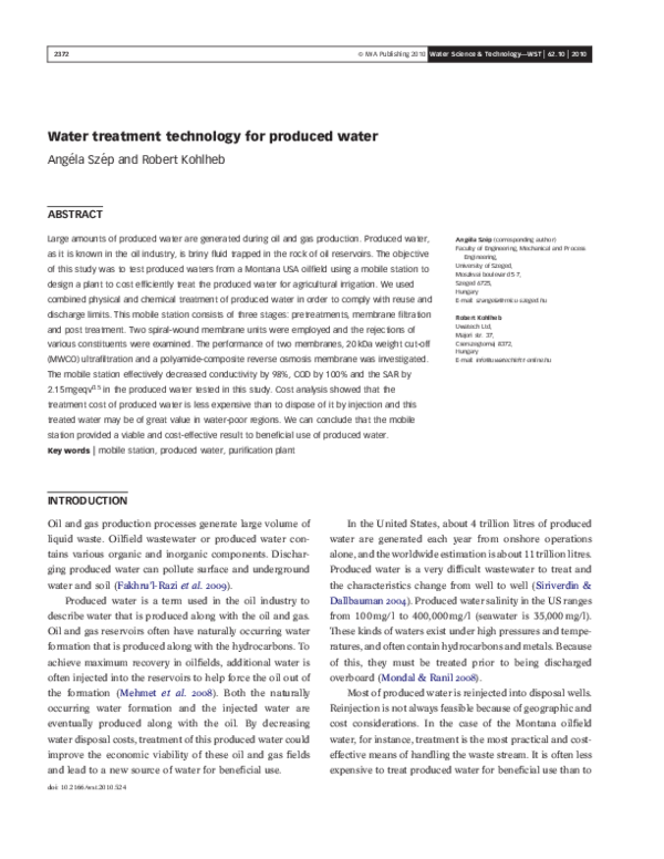 Water treatment technology for produced water Jose Gabriel Vazquez