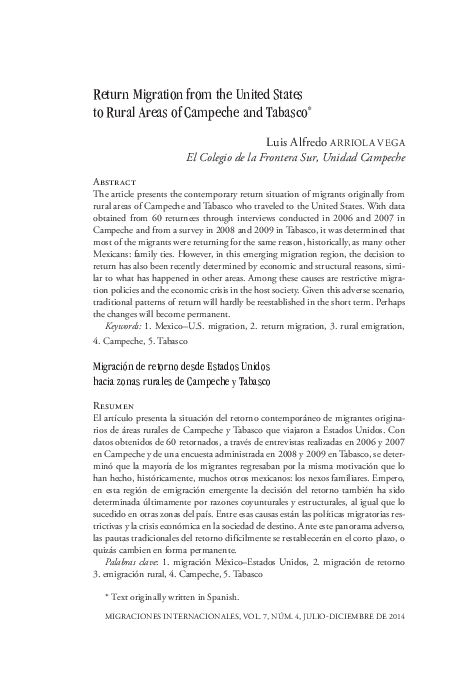(PDF) Return Migration from the United States to Rural Areas of ...