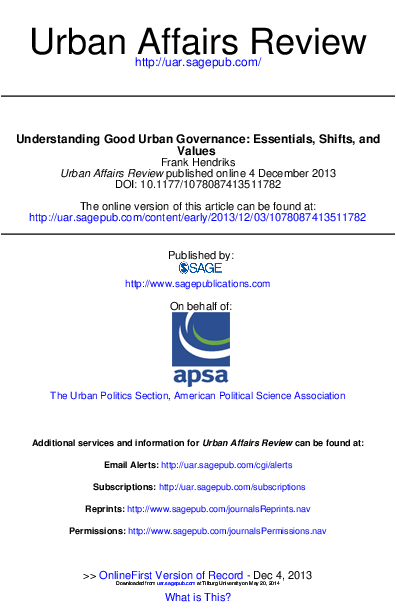 (PDF) Understanding Good Urban Governance: Essentials, Shifts, and Values