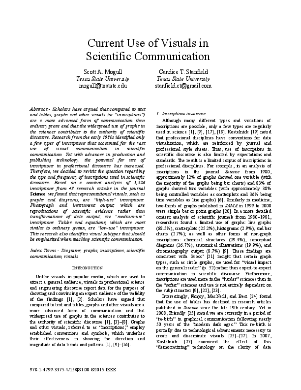 Pdf Current Use Of Visuals In Scientific Communication