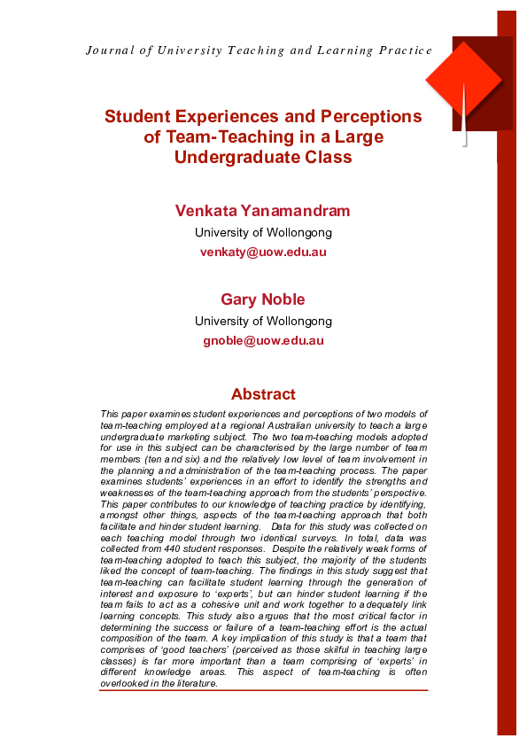 (PDF) Student Experiences and Perceptions of Team-Teaching in a Large ...