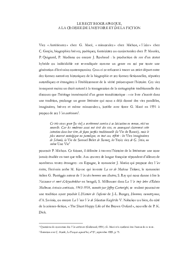 Pdf Le Recit Biographique A La Croisee De L Histoire Et De La Fiction Alexandre Gefen Academia Edu
