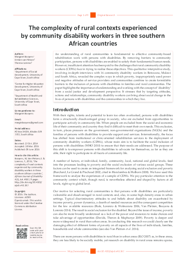 (PDF) The complexity of rural contexts experienced by community ...