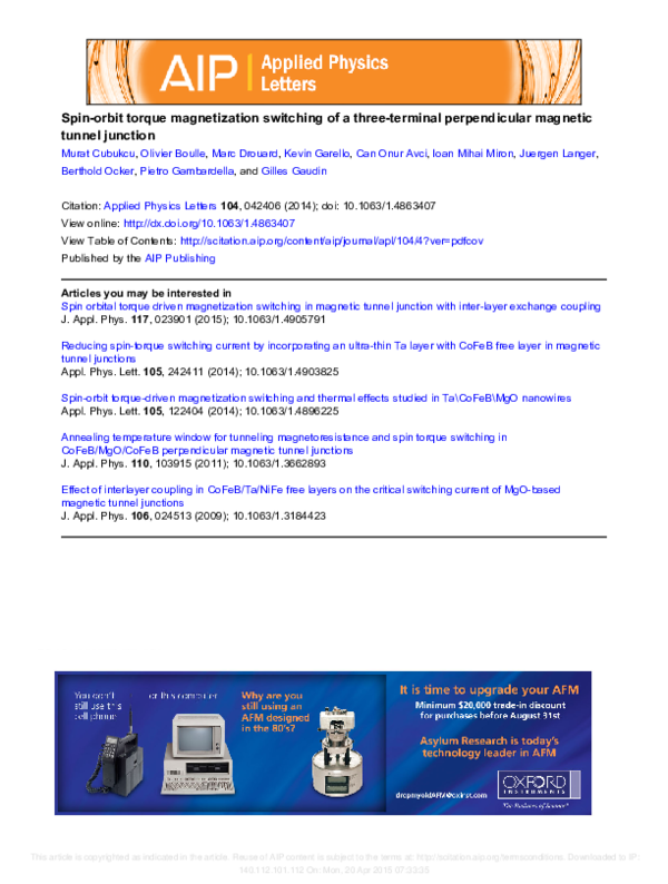 (PDF) Spin-orbit torque magnetization switching of a three-terminal ...