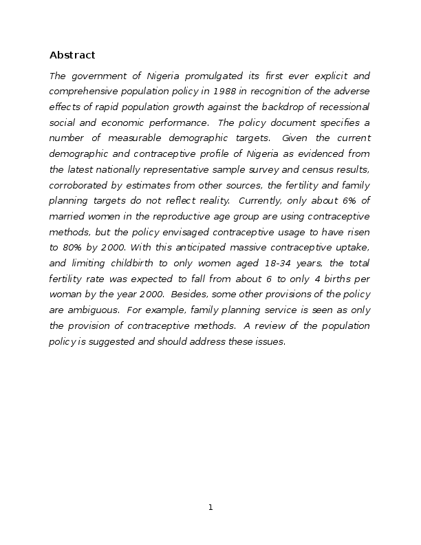 (DOC) NATIONAL POLICY ON NATIONAL POPULATION CENSUS IN NIGERIA