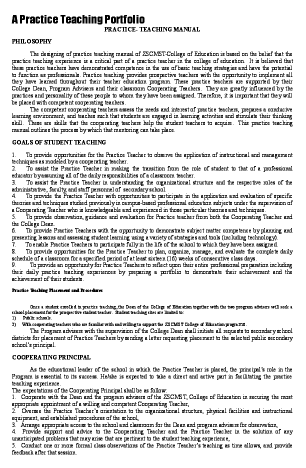 (DOC) A Practice Teaching Portfolio PRACTICE-TEACHING MANUAL