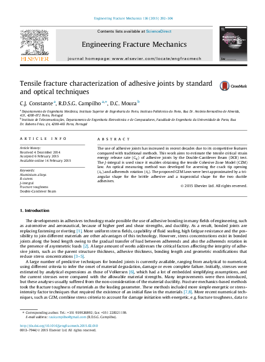 (PDF) Tensile fracture characterization of adhesive joints by standard ...