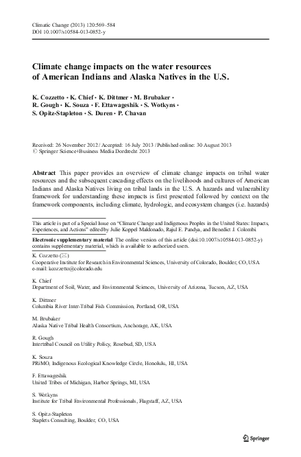(PDF) Climate change impacts on the water resources of American Indians ...