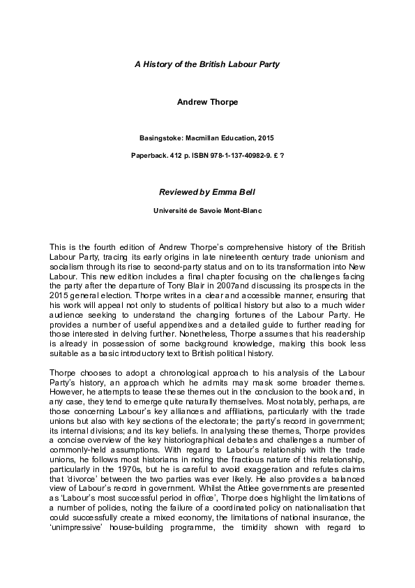 (DOC) Andrew Thorpe, A History of the British Labour Party (Basingstoke