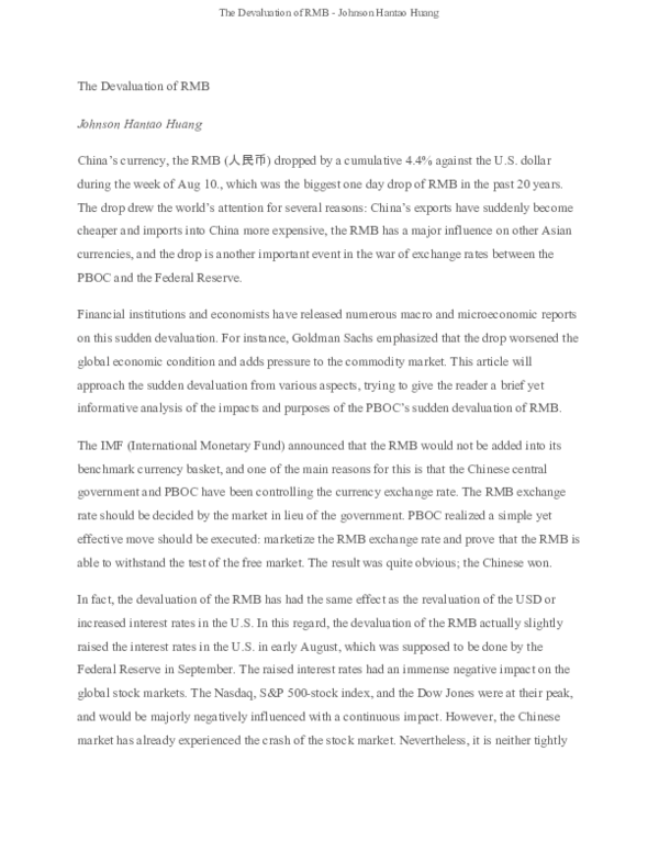 (PDF) The Devaluation of RMB