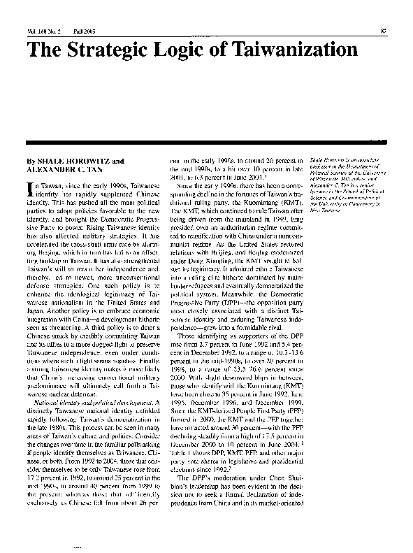 (PDF) The Strategic Logic of Taiwanization