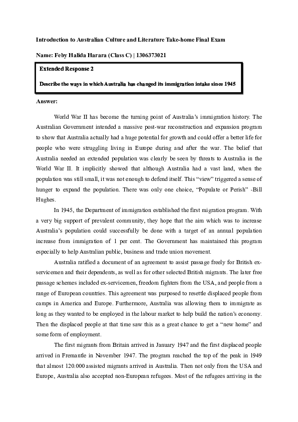 (DOC) Introduction to Australian Culture and Literature Essay